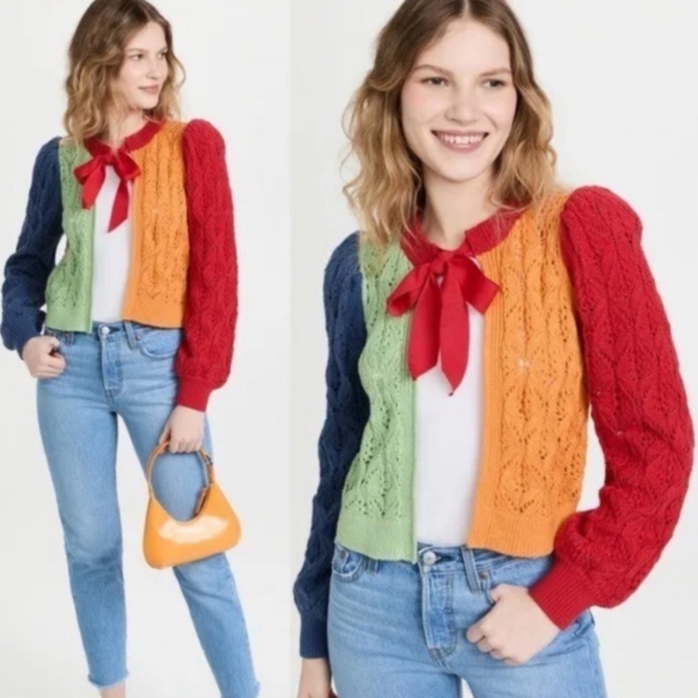 Alice + Olivia Multicolor Cardigan with Red Bow